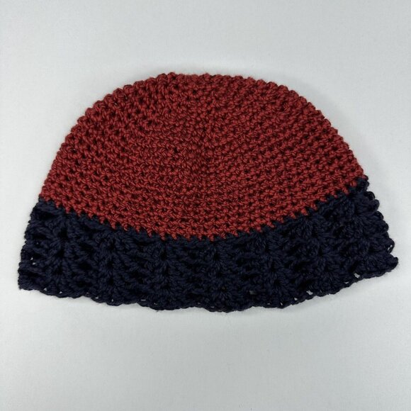 Handmade New Matilda Hobbii Friends Cotton Silk in Deep Red Navy Knit Beanie-S/M - Picture 6 of 9